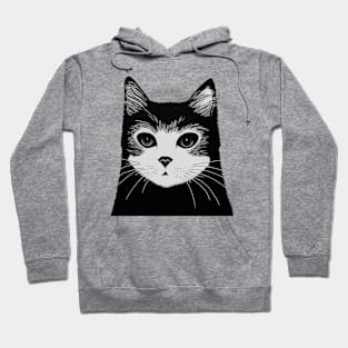 Grayscale Cat Portrait || Cute Vector Art Cat Hoodie